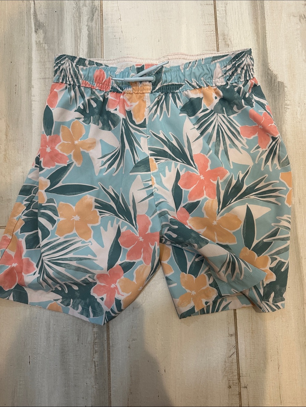 abercrombie kids Hawaiian Swim Trunks in Teal, Coral & Yellow